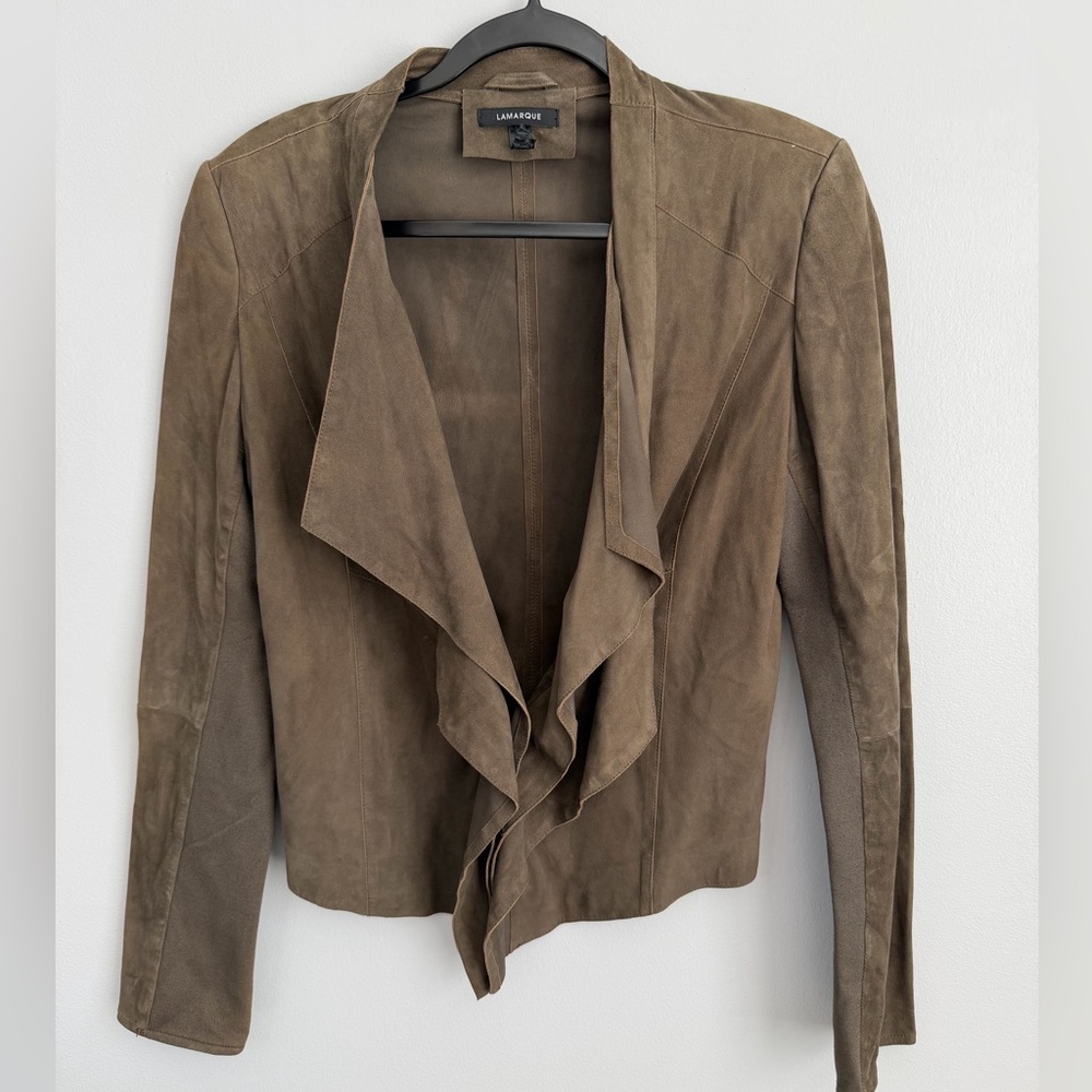 LAMARQUE Size US 10 • Green Leather Jacket Blazer Cropped.